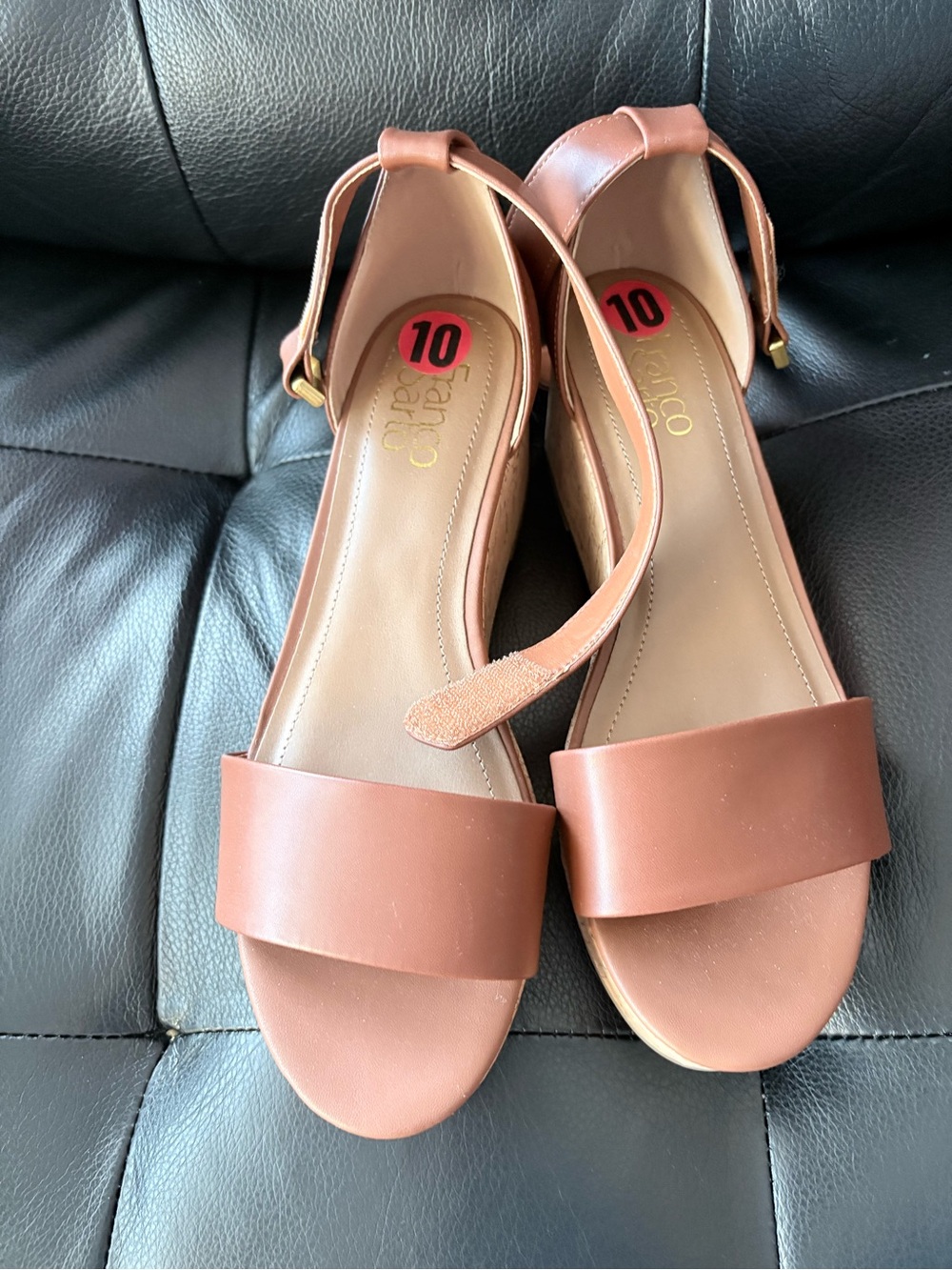 Franco Sarto Tan Leather Ankle-Strap Women's Sandals